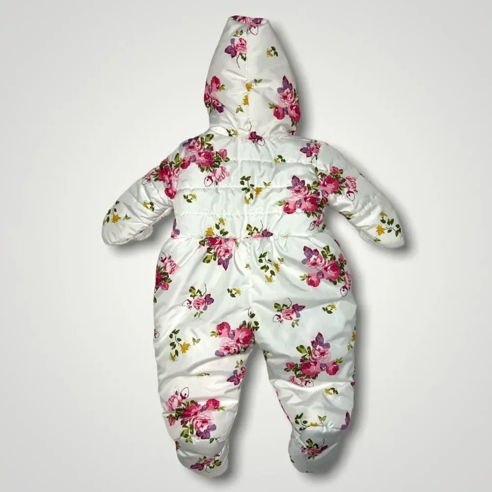 Rothschild Baby Girl White Floral Snowsuit Onesie Size 3-6 Months
